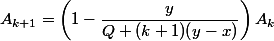A_{k+1} = \left( 1 - \dfrac{y}{Q + (k+1)(y-x)} \right) A_k